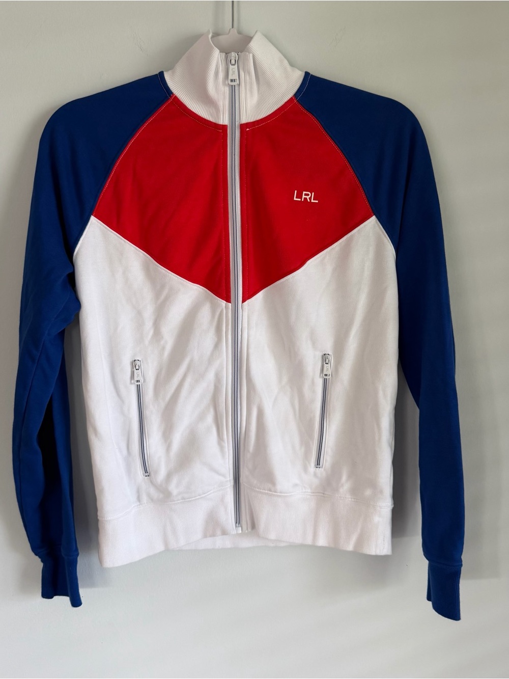 Lauren Ralph Lauren Colorblock Track Jacket XS White Red Blue Sleeve Logo